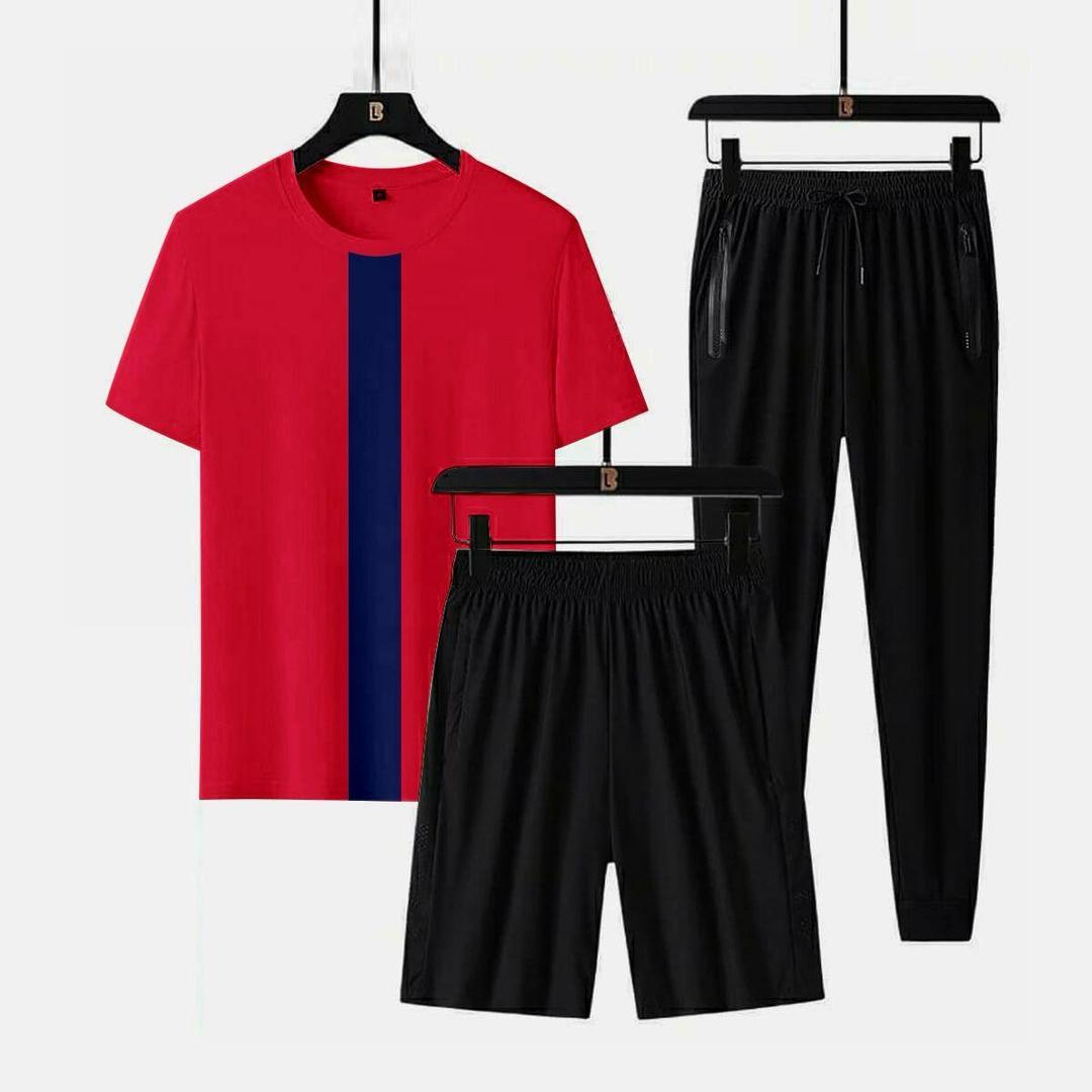 Summer Track Suit 3 in 1 for Men - T-Shirt + Trouser + Shorts | Cotton Jersey